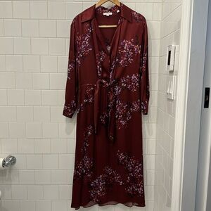Vince burgundy silk midi dress